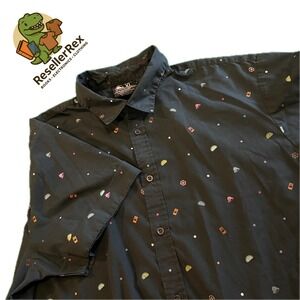 Taco Bell Mens XL Black Short Sleeve Button Up Shirt Fiesta‎ Print Taco Graphic